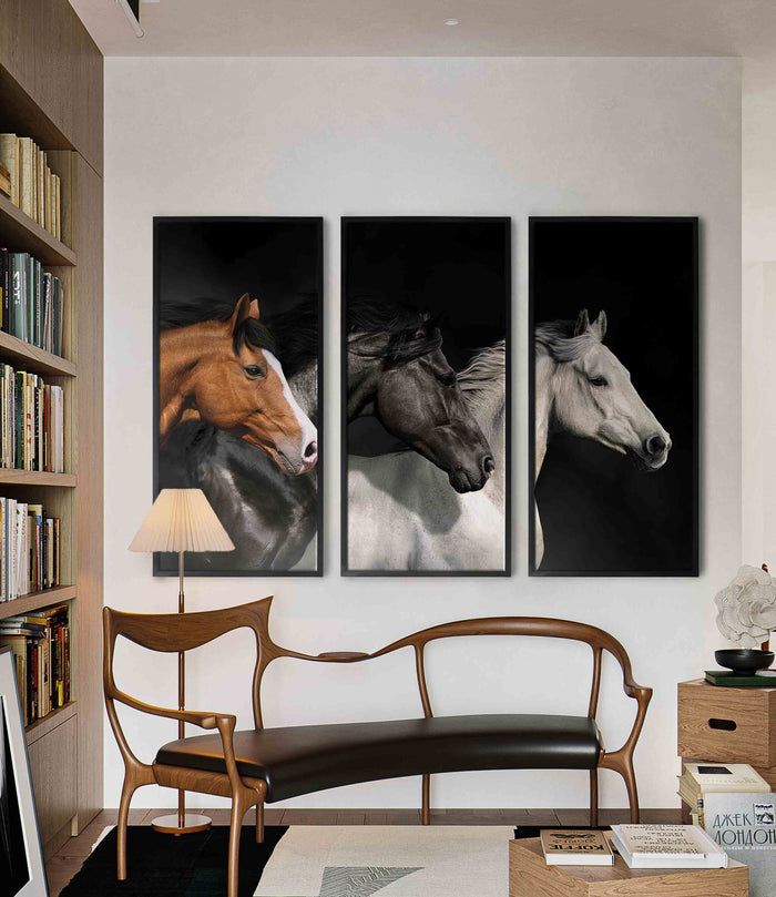 Set of 3 Running Horses Elegant Modern Wall Decor