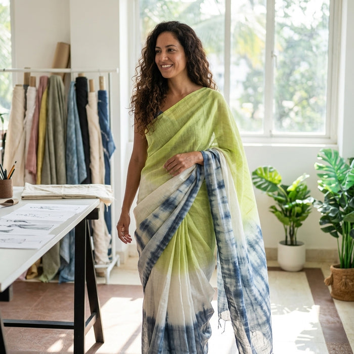 Shibori Linen saree with blouse