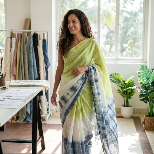 Shibori Linen saree with blouse