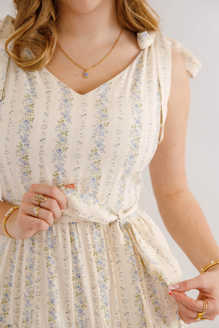 Blue Striped Floral Maxi Dress- Women's Elegant Floral Maxi Dress- Heyson Blue Floral Dress