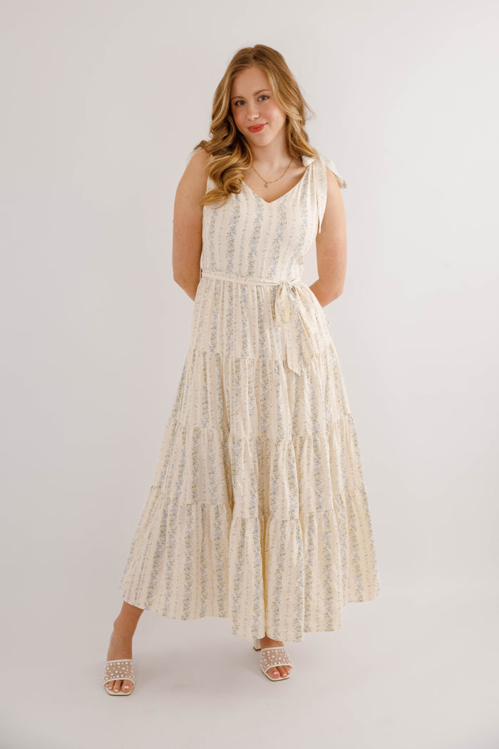 Blue Striped Floral Maxi Dress- Women's Elegant Floral Maxi Dress- Heyson Blue Floral Dress