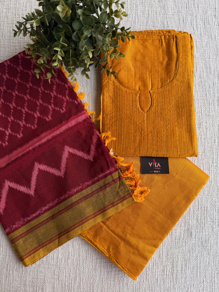 Silk cotton set with ikat cotton dupatta