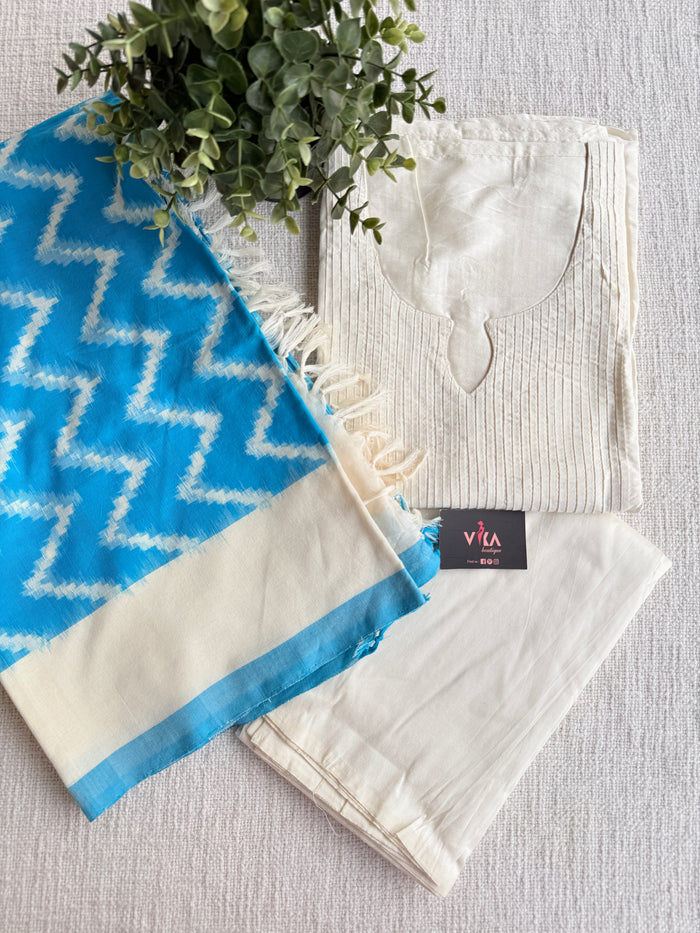 Silk cotton set with ikat cotton dupatta