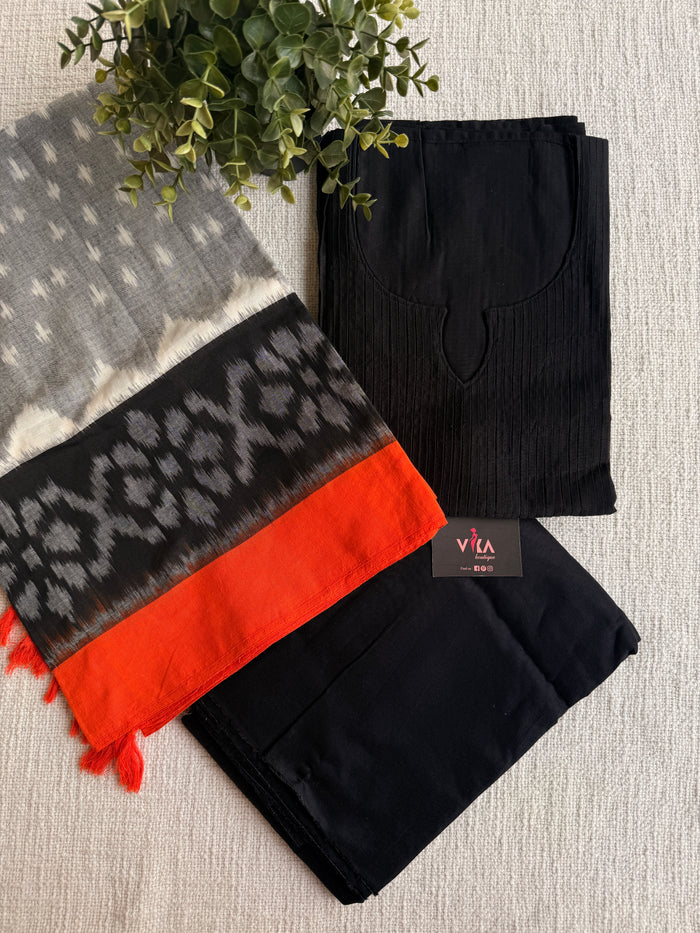 Silk cotton set with ikat cotton dupatta