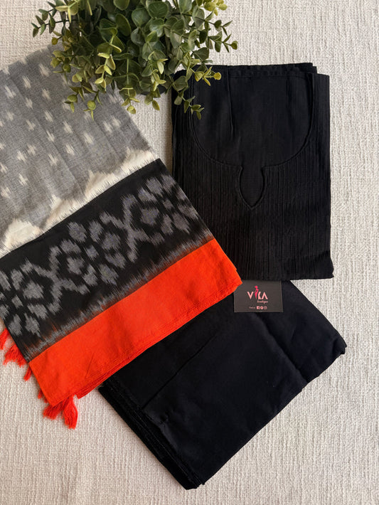 Silk cotton set with ikat cotton dupatta