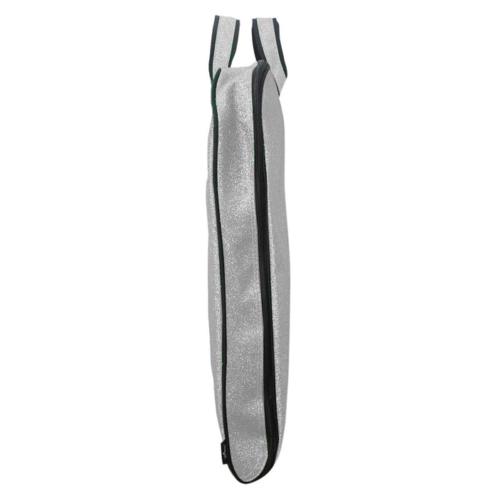 silver glitter garment bag, NGIL garment bag, dance garment bag, cheer garment bag, travel garment bag, competition garment bag, dancewear storage bag, wrinkle-free travel bag, glitter travel bag, dancer travel bag, cheerleader travel bag, monogram garment bag, foldable garment bag, lightweight dance bag, dance competition bag, glitter cheer bag, garment bag with hook, glitter clothing bag, sparkly garment bag, stylish travel bag, costume storage bag, dance outfit bag, cheer uniform bag