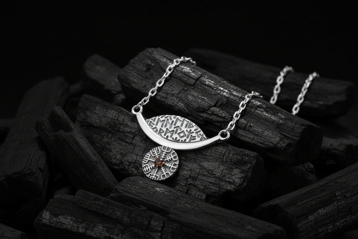 vkngjewelry Pendant Silver Rune Arc Amulet with Vegvisir