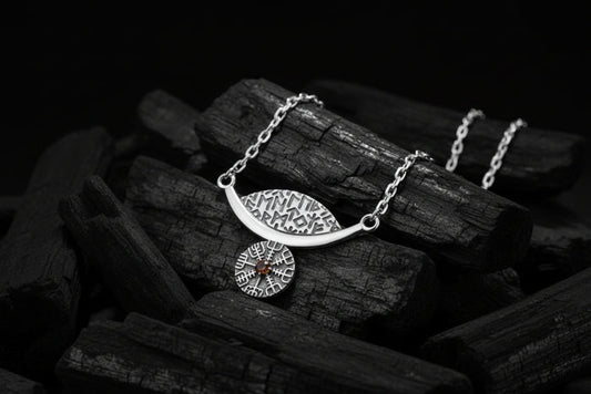vkngjewelry Pendant Silver Rune Arc Amulet with Vegvisir