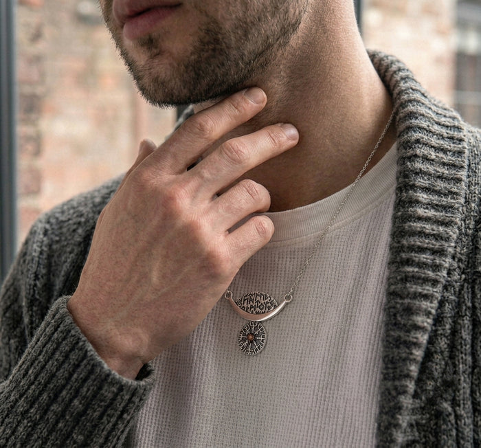vkngjewelry Pendant Silver Rune Arc Amulet with Vegvisir
