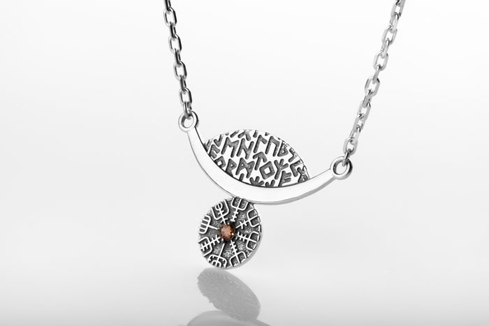 vkngjewelry Pendant Silver Rune Arc Amulet with Vegvisir
