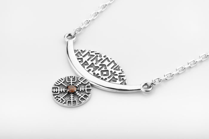 vkngjewelry Pendant Silver Rune Arc Amulet with Vegvisir
