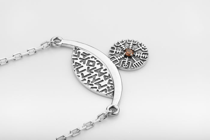 vkngjewelry Pendant Silver Rune Arc Amulet with Vegvisir