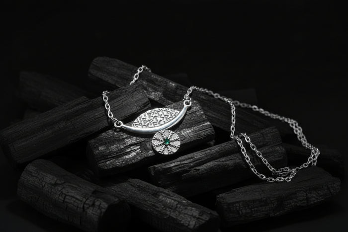 vkngjewelry Pendant Silver Rune Arc Pendant with Green CZ