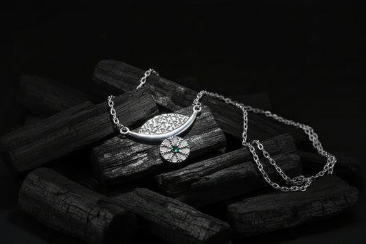 vkngjewelry Pendant Silver Rune Arc Pendant with Green CZ