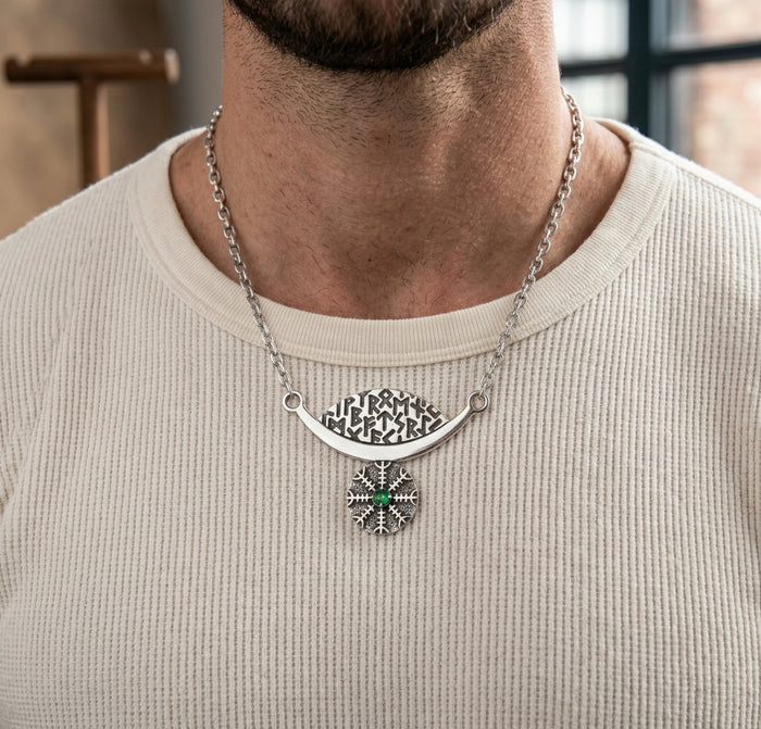 vkngjewelry Pendant Silver Rune Arc Pendant with Aegishjalmur