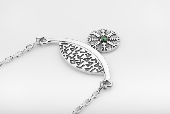 vkngjewelry Pendant Silver Rune Arc Pendant with Green CZ