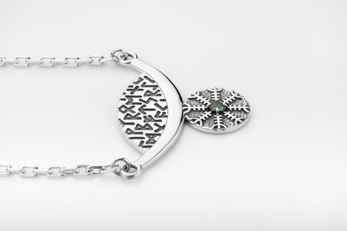 vkngjewelry Pendant Silver Rune Arc Pendant with Green CZ