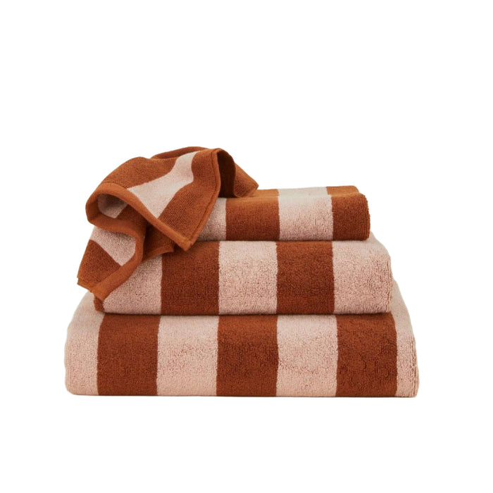 SIMPLE STRIPED TERRY TOWELS - BLUSH/TERRACOTTA: WASHCLOTH