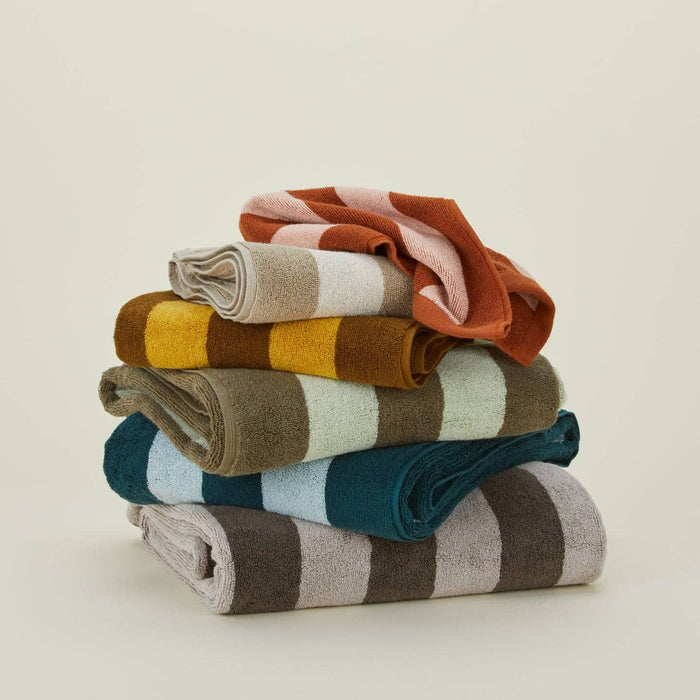 SIMPLE STRIPED TERRY TOWELS - BLUSH/TERRACOTTA: WASHCLOTH