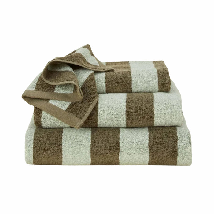 SIMPLE STRIPED TERRY TOWELS - OLIVE/SAGE: HAND