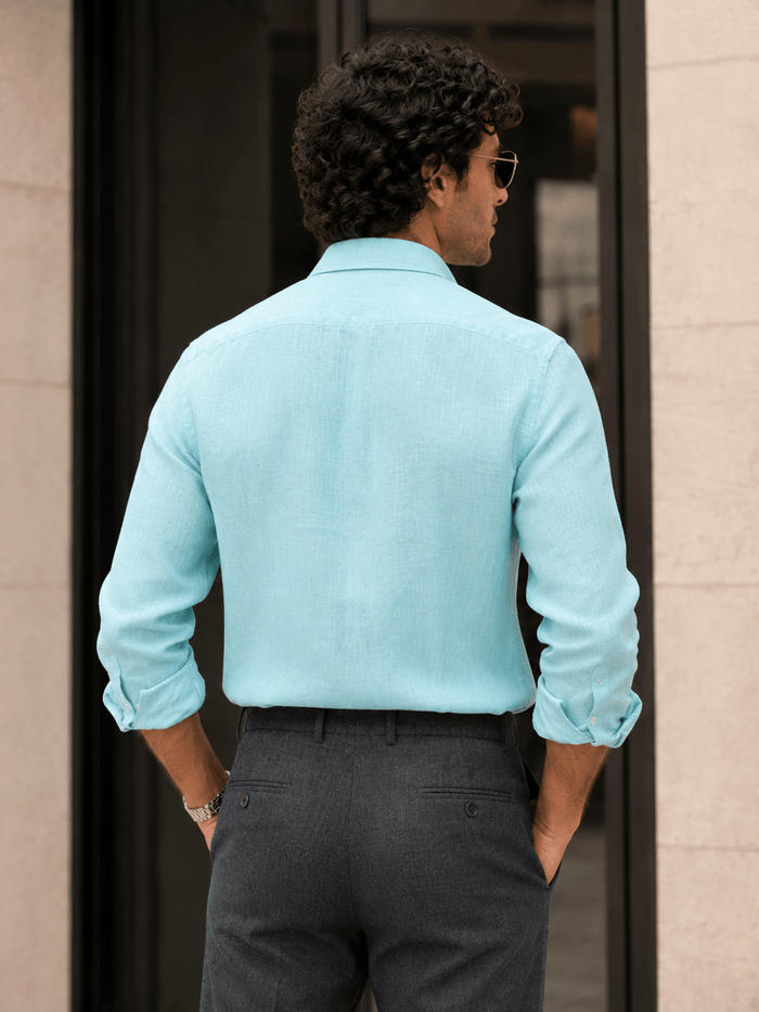 Sky Blue 60Lea Pure Linen Shirt For Men - Punekar Cotton