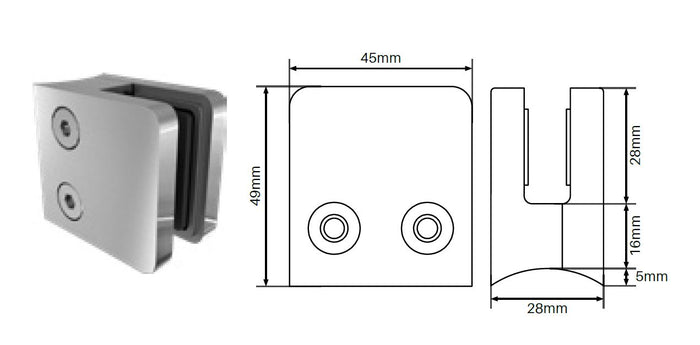 Slimline clamp - Square front, round back SS2205 - Image 1