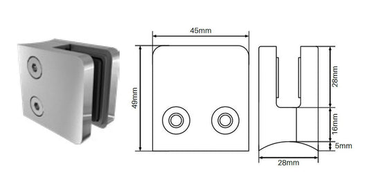 Slimline clamp - Square front, round back SS2205 - Image 1