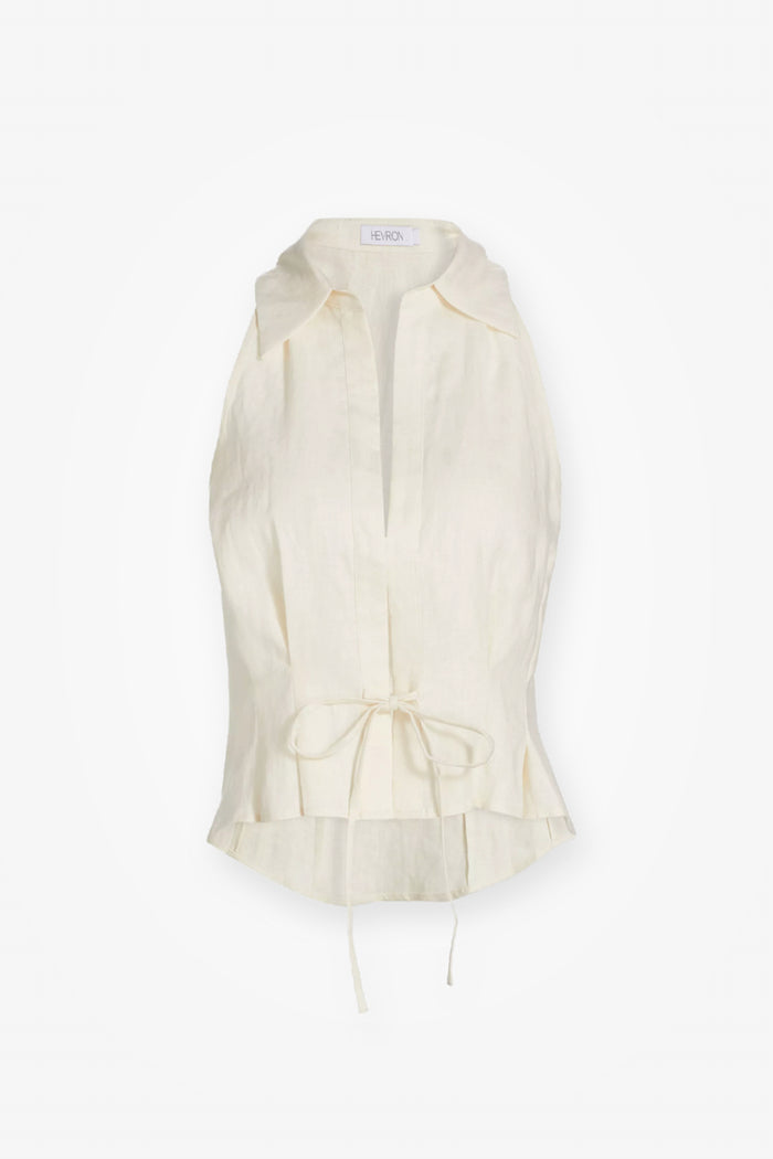 HEVRON Sloan Vest Ivory Linen Vest, product front view