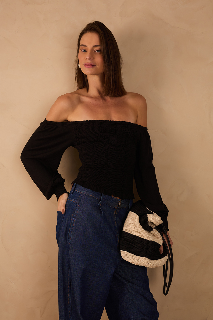 Smocked Sleeve Knit Blouse_1