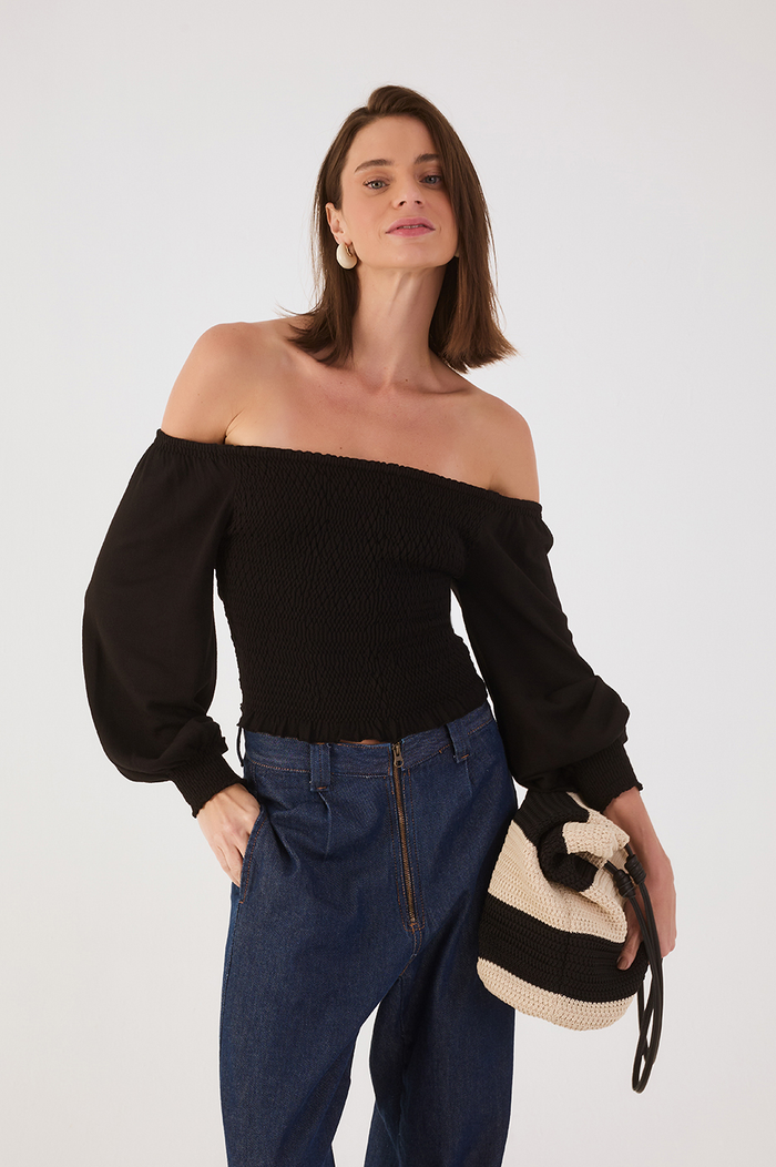Smocked Sleeve Knit Blouse_2