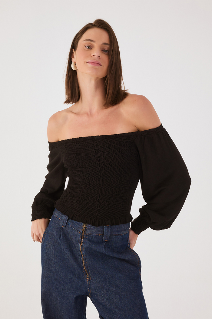 Smocked Sleeve Knit Blouse_3
