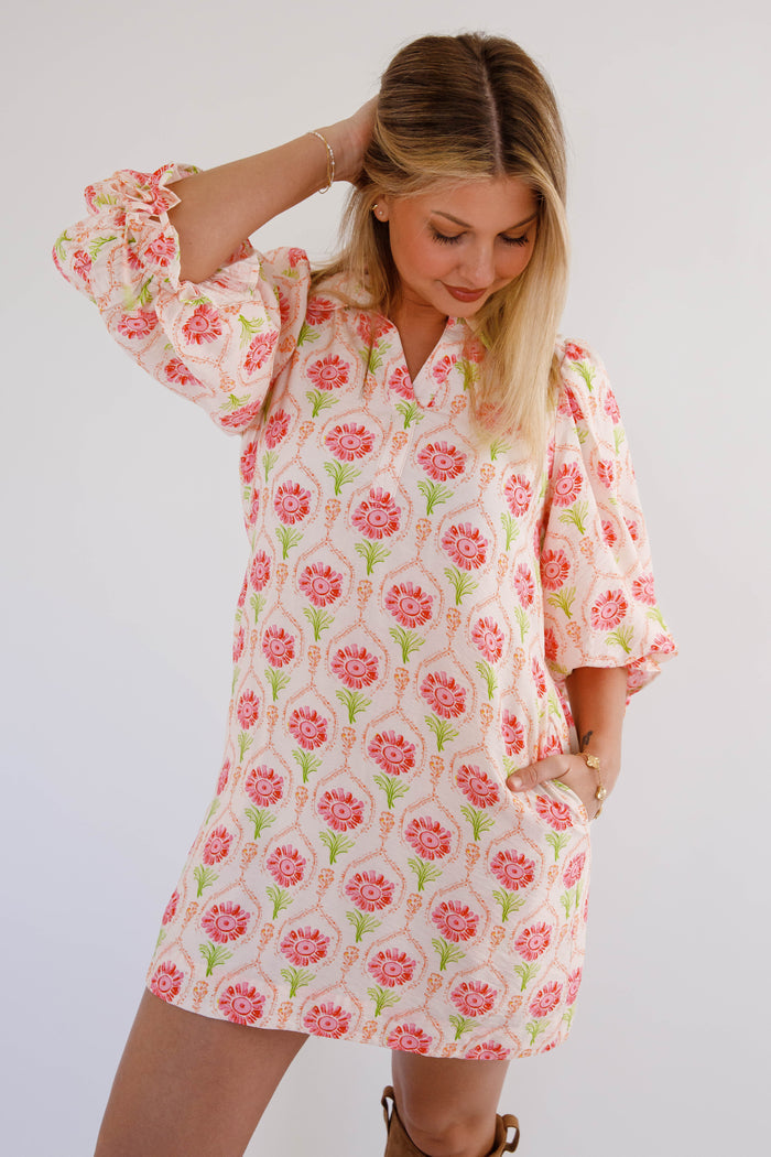 Women's Colorful Print Shift Dress- Women's Spring/Summer Dress- Entro Mini Dress