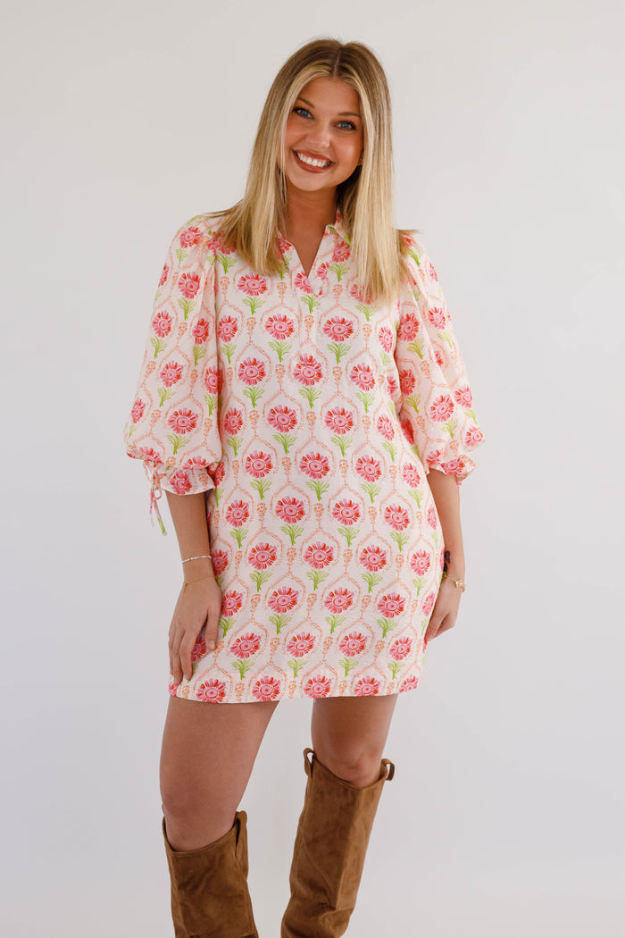 Women's Colorful Print Shift Dress- Women's Spring/Summer Dress- Entro Mini Dress