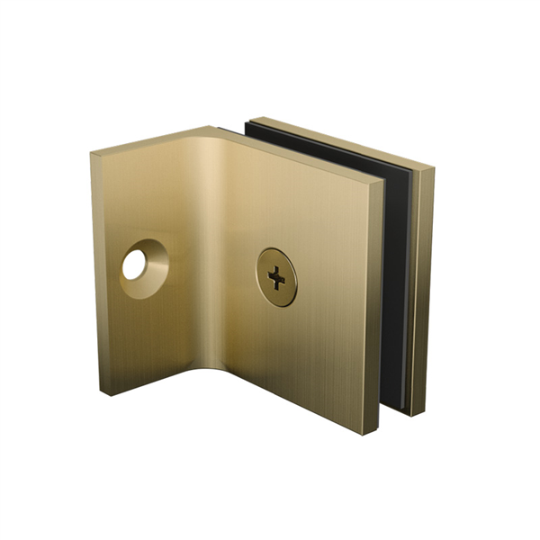 Square slimline offset wall bracket for frameless glass shower screens - Brushed Brass / Satin Gold - Image 1