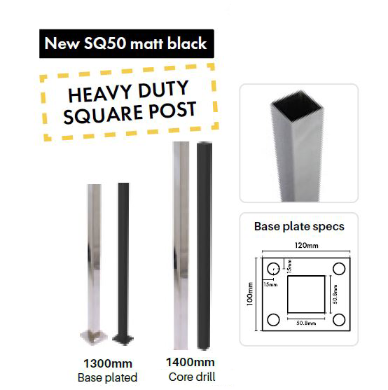 Stainless Steel 50 x 50mm heavy duty pool fence posts - 2mm wall thickness - - Image 2