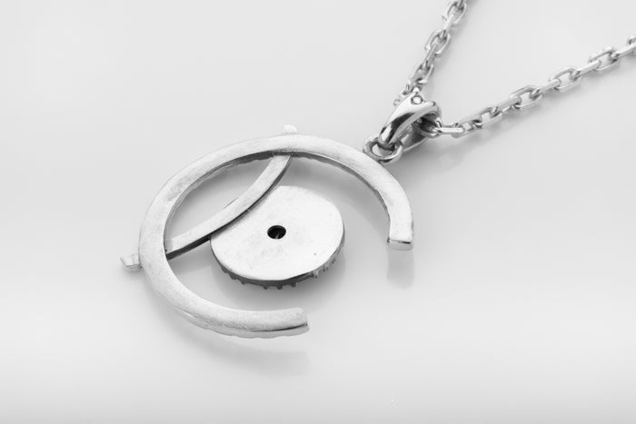 vkngjewelry Pendant Sterling Silver Rune Crescent Pendant Green CZ Aegishjalmur Center
