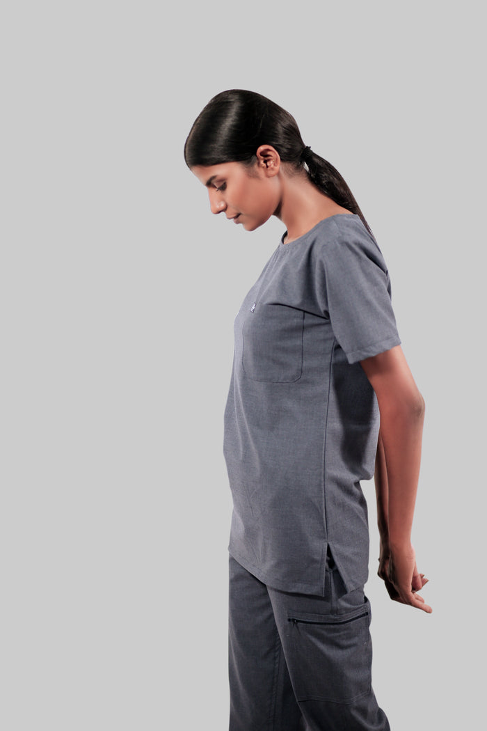 Stretchable (4Way) Women Dark Gray Boat Neck Scrub Top