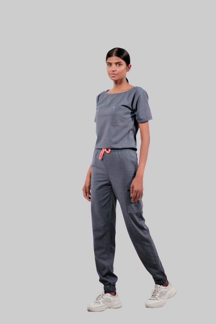 Stretchable (4Way) Women Dark Gray Boat Neck Scrub Top