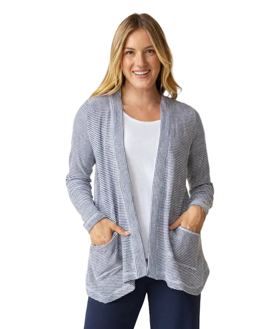 Striped Cotton Cardigan in Navy/White - 21532-NVY - Size XS Only!
