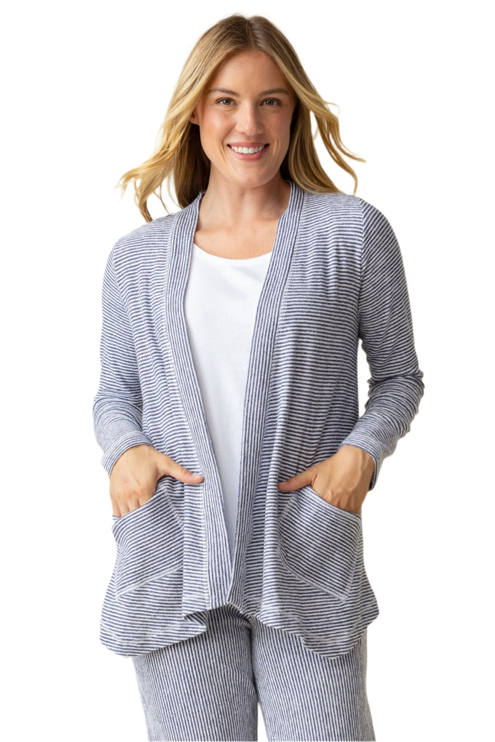 Striped Cotton Cardigan in Navy/White - 21532-NVY - Size XS Only!