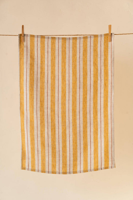 Striped Segue Linen Kitchen Towel – Modern Style: Segue Mustard