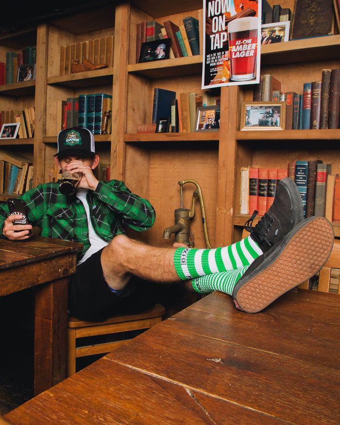 Striper Premium Crew Socks - Green & White