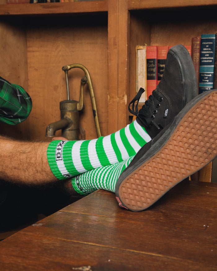 Striper Premium Crew Socks - Green & White