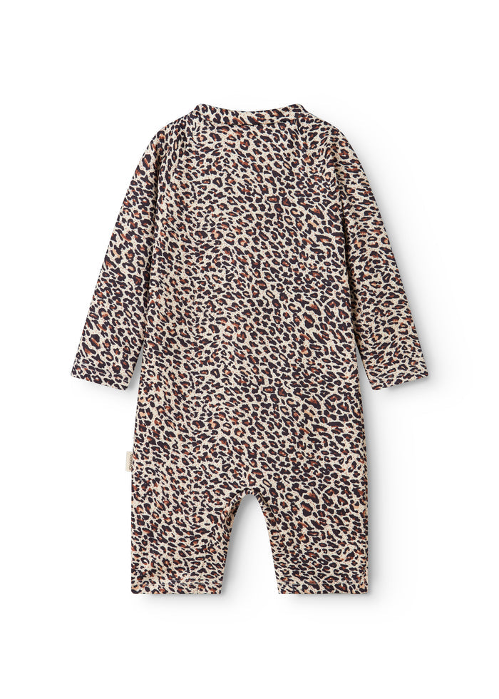 Bathing suit for children with brown leopard print