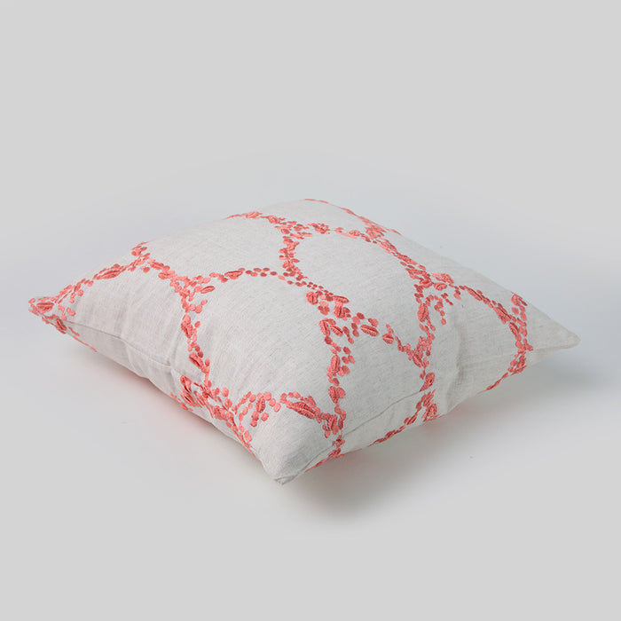 Telas De Mercato Brehat Natural Peach Embroidered Cushion Cover