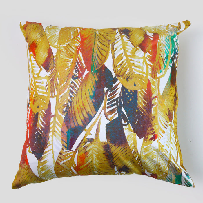 Telas De Mercato Paradis Yellow Printed Cushion Cover