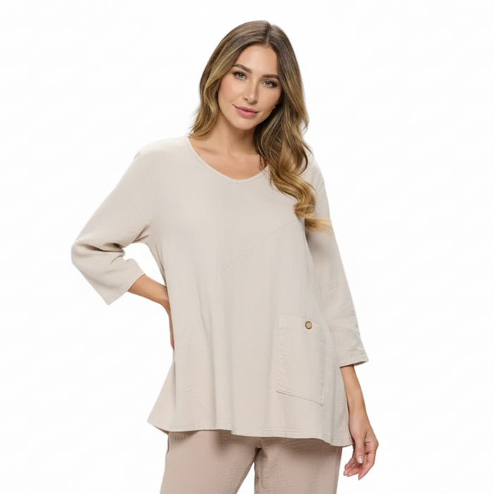 Textured Cotton Tunic in Soy Latte - CD214-SL