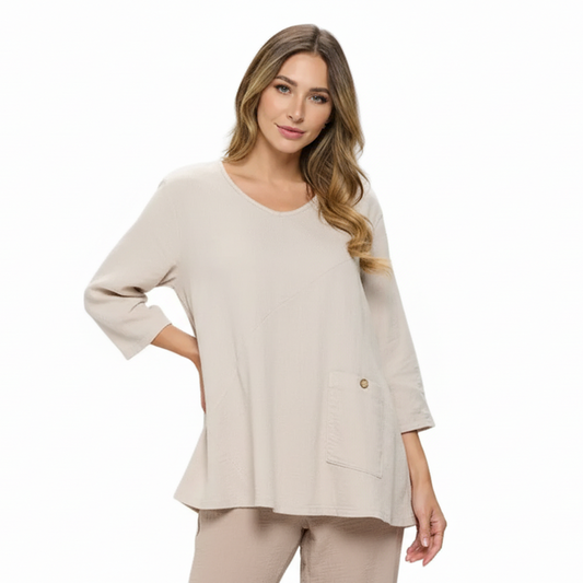 Textured Cotton Tunic in Soy Latte - CD214-SL