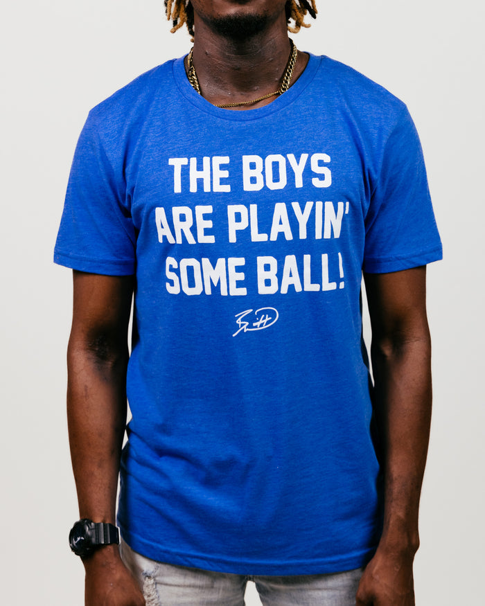 Royal Blue The Boys Are Playin' Ball Vintage T-Shirt Front