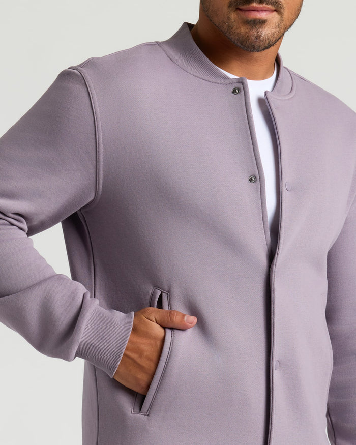 Thistle Fleece Bomber Jacket with ribbed collar and side pockets.